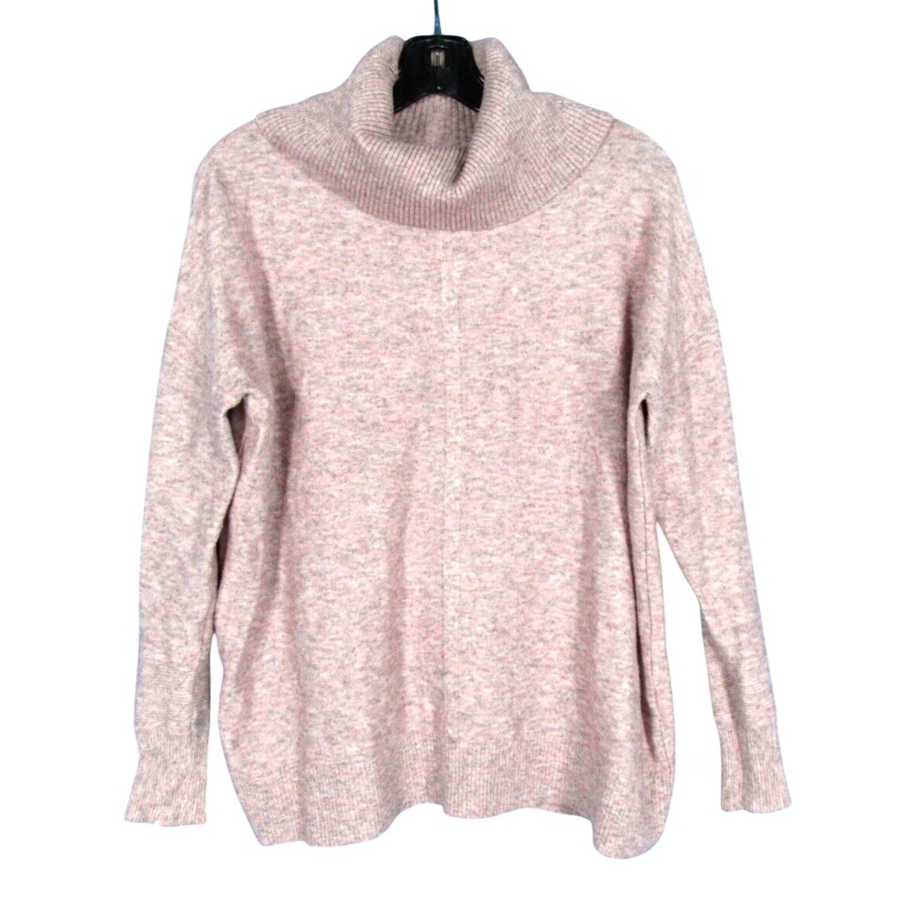 SUNDANCE Midweight MARLED KNIT Pink RIBBED TRIM Cowl Neck Sweater Sz S